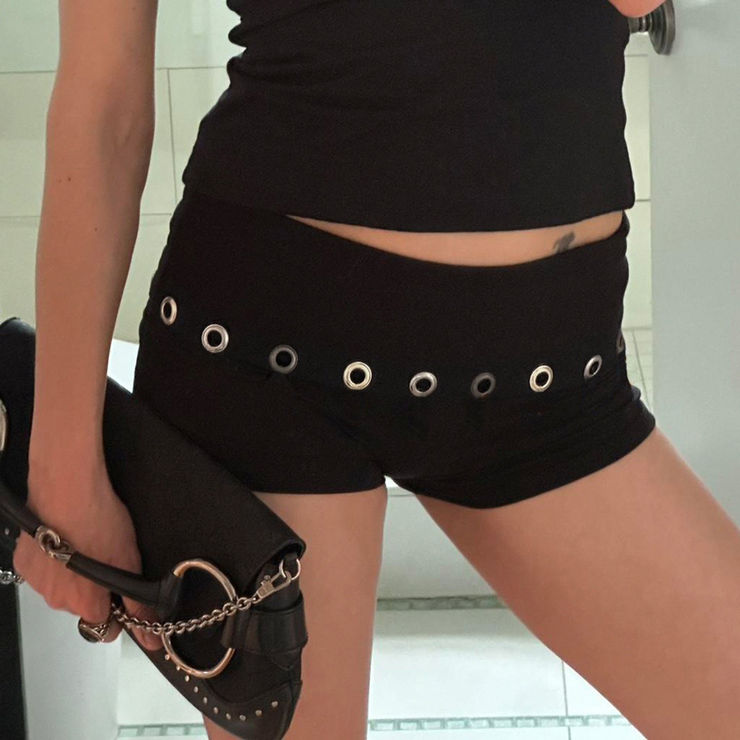 Hollow out autumn versatile low waist shorts for women