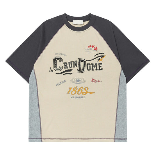 Short Sleeve T-Shirt Unisex Color Block Letter Graffiti Couple
