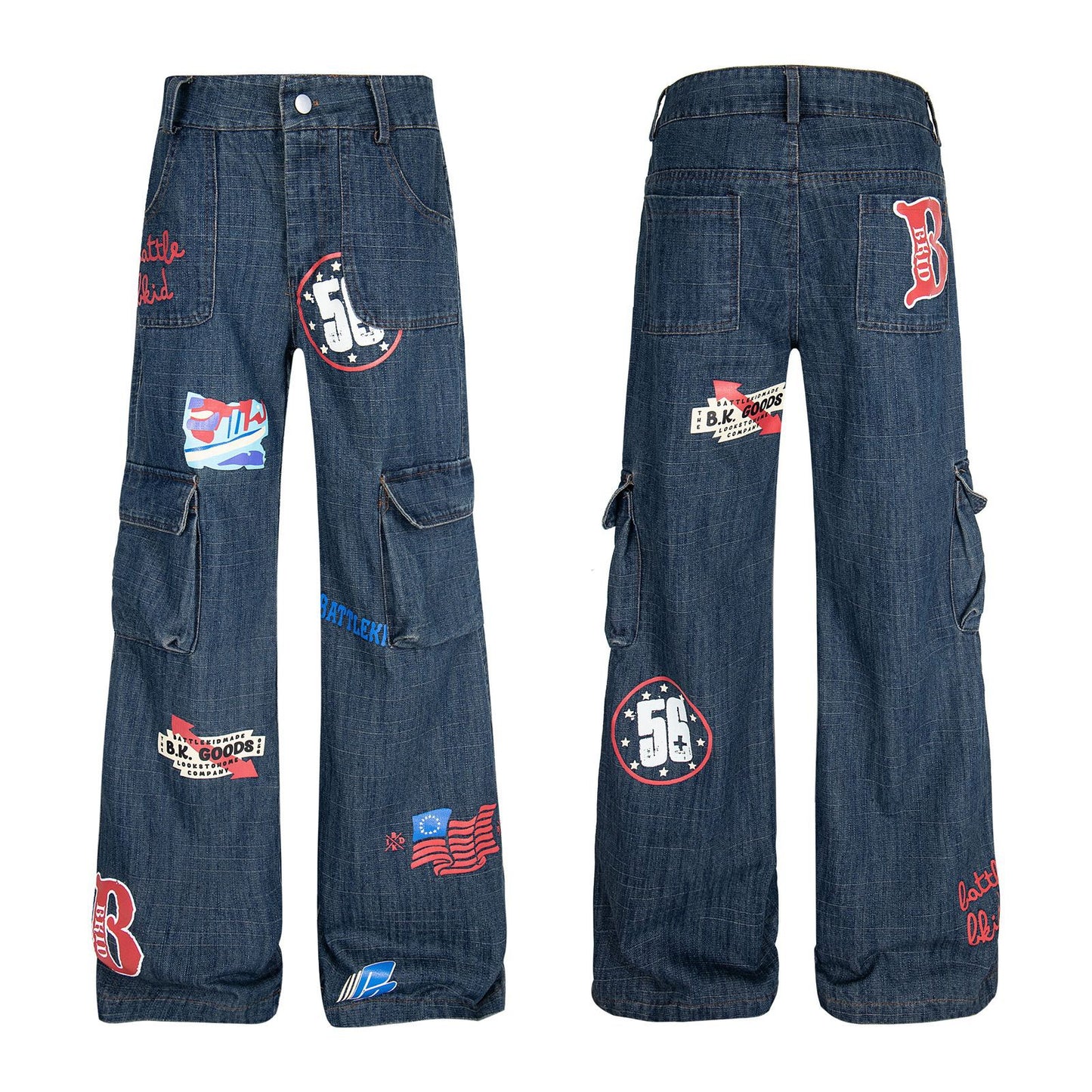 Printed graffiti funny multiple pockets loose jeans