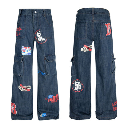 Printed graffiti funny multiple pockets loose jeans