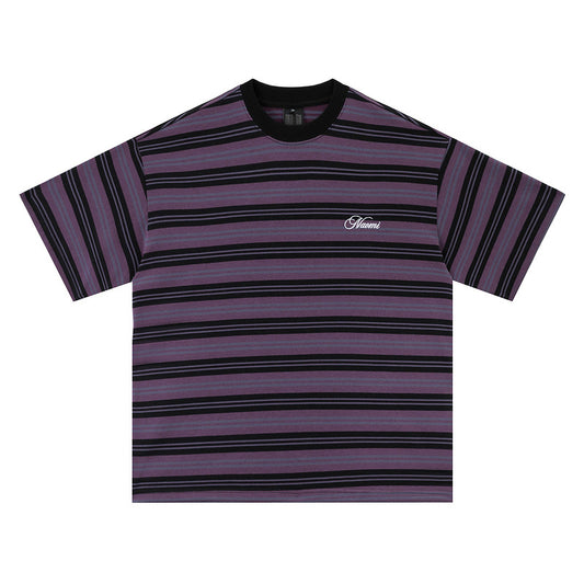 Round Neck Color Block Stripe T-Shirt for Men and Women