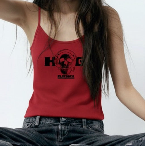 Gothic Skull Print Versatile Sexy Punk Fitted Slim Strapless