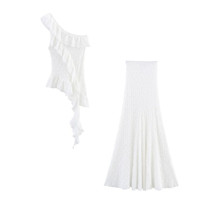 Asymmetric Lace Top + Skirt Set for Women