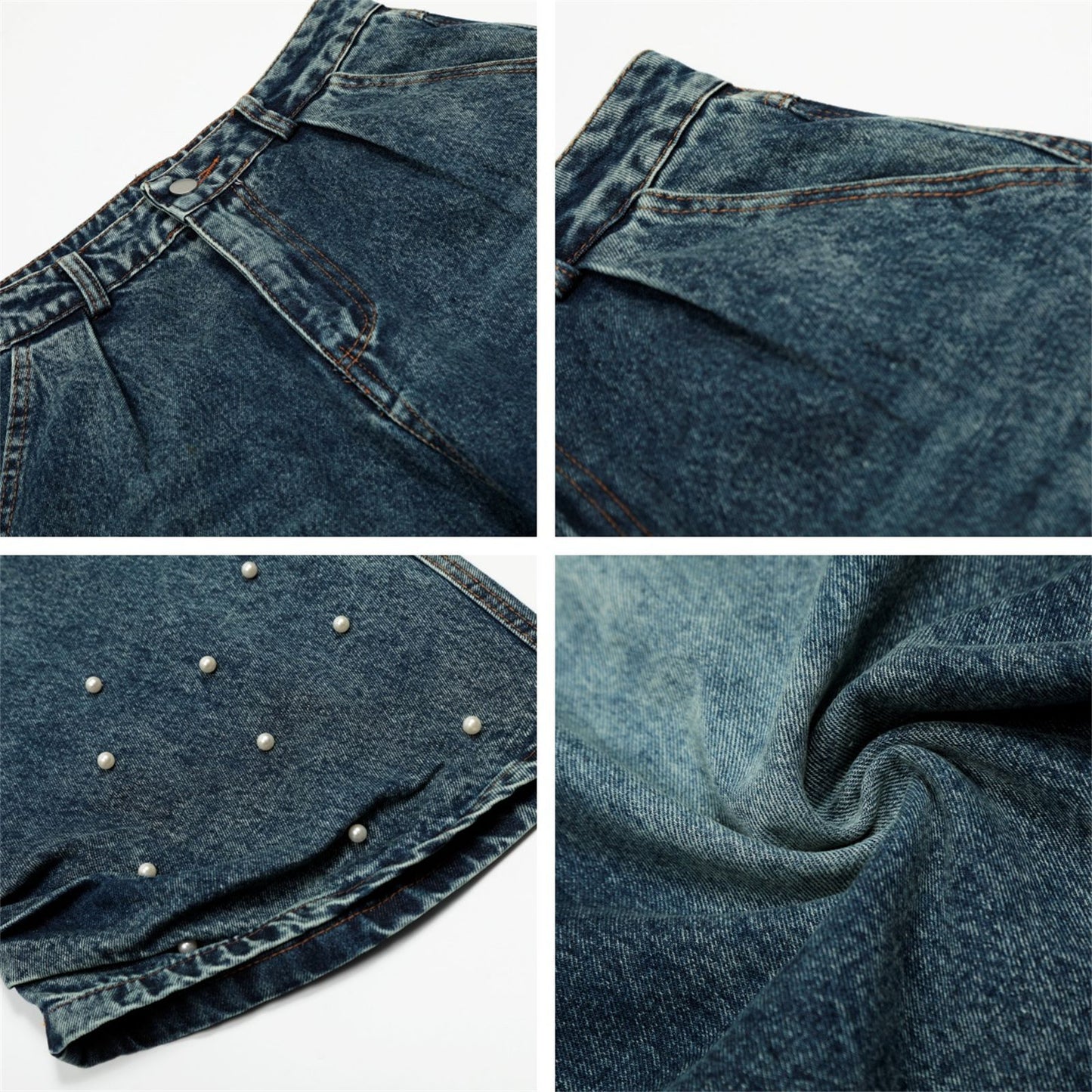 Wash denim jeans wide leg pants