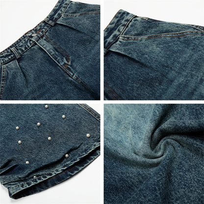 Wash denim jeans wide leg pants