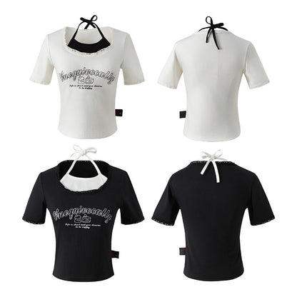 Short Sleeve T-Shirt Women's Design Fitted Slim Regular Shoulder Crop Top