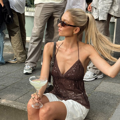 V-neck Sexy Backless Crop Top