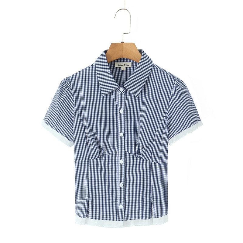 Fashionable Plaid Shirt Short Set Simple and Versatile Design, Slimming Effect