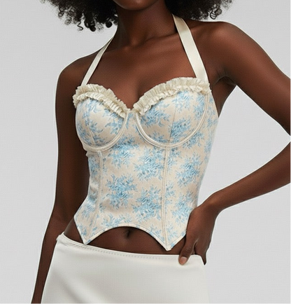 Printed fungus edge sexy spicy girl hanging neck tie waist waistband vest