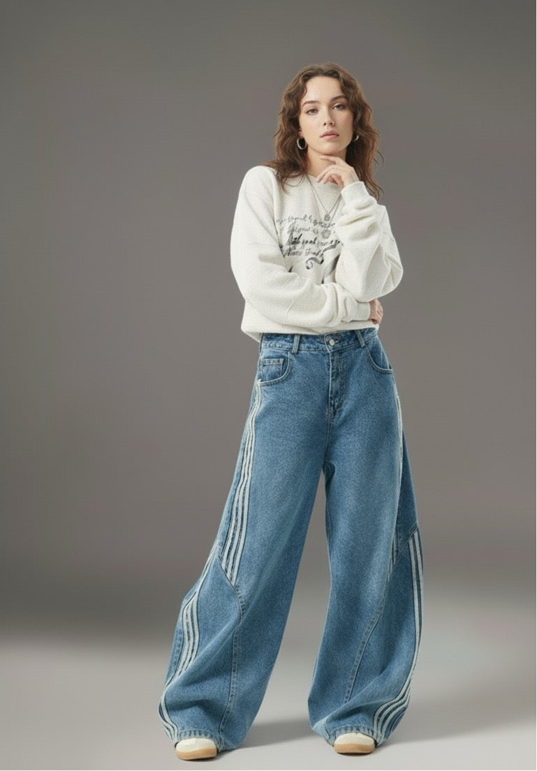Spring and Autumn style patchwork design with sickle shaped wide leg pants