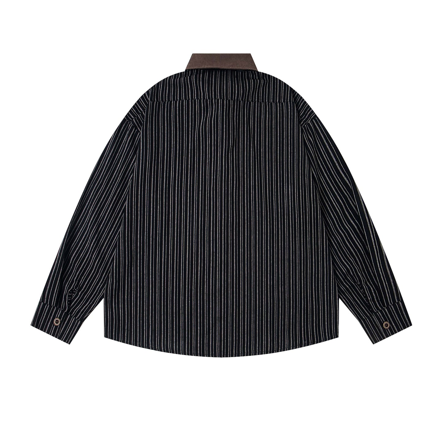 Color Block Design Collar Stripe Long Sleeve Shirt Men's Loose Casual Trendy Couple Shirt
