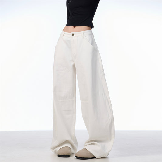 Bending knife casual denim women's spring loose straight leg wide leg floor length pants