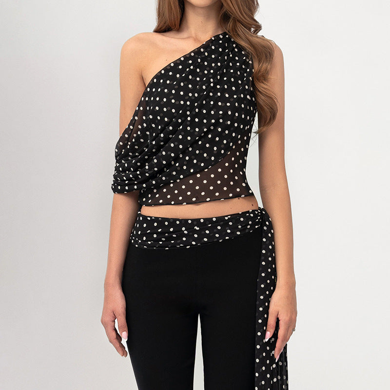 Women's Sleeveless Drop Shoulder Top with Belt and Flared Mid-Length Pants Set