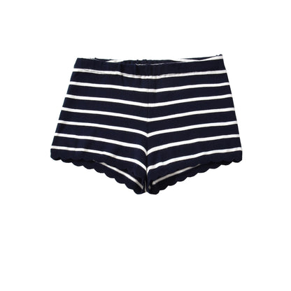 Elastic Fitted Dark Blue Striped Small Lace Hem Knit Shorts