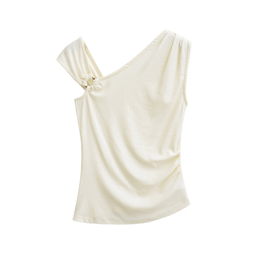 Slim Fit Irregular One-Shoulder Knit Tank Top