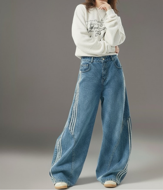 Spring and Autumn style patchwork design with sickle shaped wide leg pants