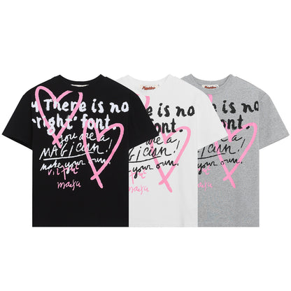 Heart Letter Print Short Sleeve T-Shirt Women's Regular Shoulder Slim Fit Cropped Spicy Girl Top INS