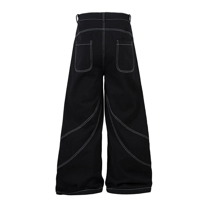 Wide Leg Long Pants Thorns Embroidery Loose Floor-Length Denim Pants Unisex Trendy