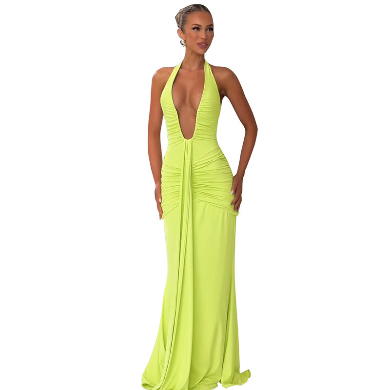 Women's  Pure Color Halter Sleeveless Backless Sexy Dress