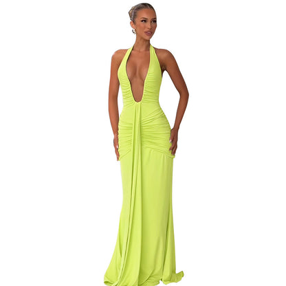 Women's  Pure Color Halter Sleeveless Backless Sexy Dress