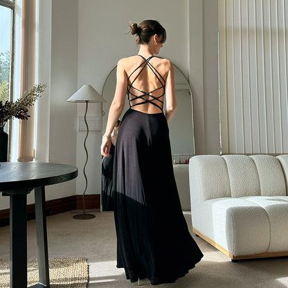 Strappy Backless Halter Waist-Cinching Dress for Women