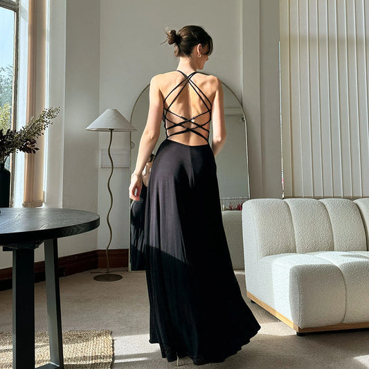 Strappy Backless Halter Waist-Cinching Dress for Women