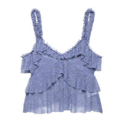 Lace camisole top+lace long skirt set for women