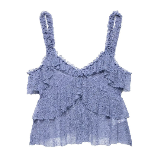 Lace camisole top+lace long skirt set for women