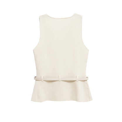 Women's Round Neck Belted Knit Top + Skirt Set