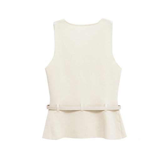 Women's Round Neck Belted Knit Top + Skirt Set