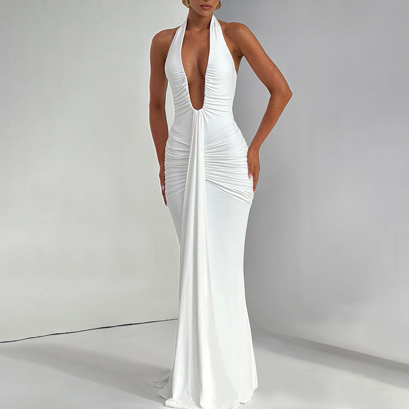 Women's  Pure Color Halter Sleeveless Backless Sexy Dress