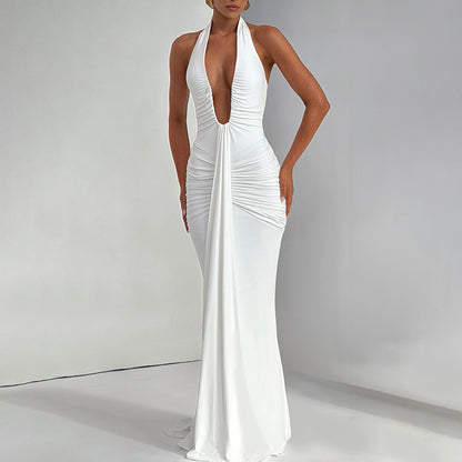 Women's  Pure Color Halter Sleeveless Backless Sexy Dress