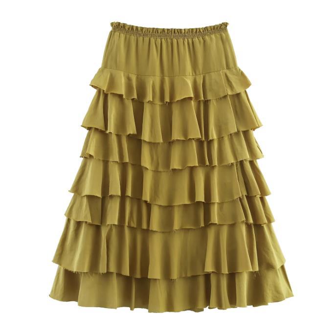 Women's Clothing INS Casual Versatile Layered Decorative Midi Skirt