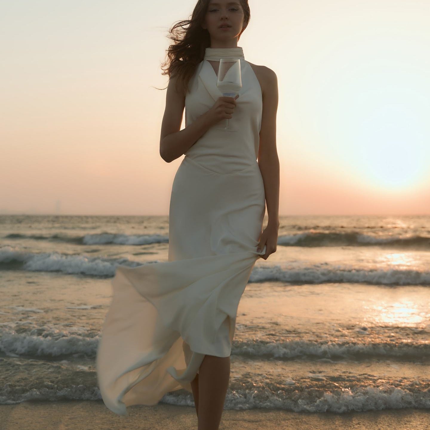 V-neck Charm Halter Dress Summer New Slim Long Dress Backless