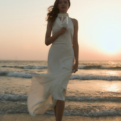 V-neck Charm Halter Dress Summer New Slim Long Dress Backless