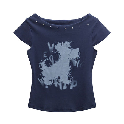 Summer New Slim Off-Shoulder  Crewneck One-Shoulder T-Shirt