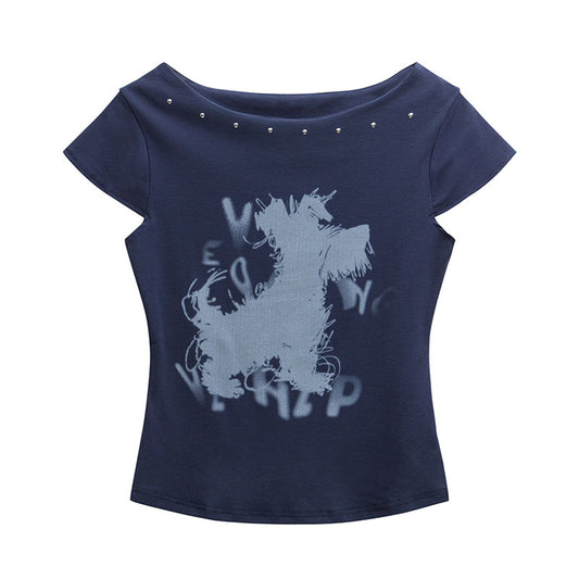 Summer New Slim Off-Shoulder  Crewneck One-Shoulder T-Shirt