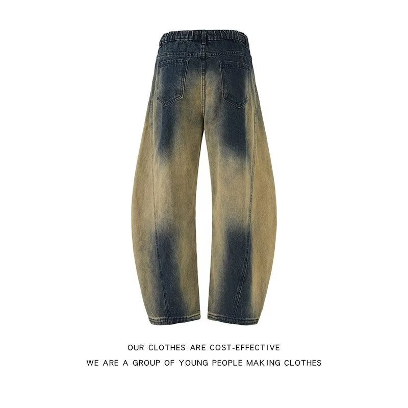 Gradient deconstruction curved knife jeans for men