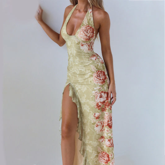 Women's Dress Sexy Slit Halter Backless Dress