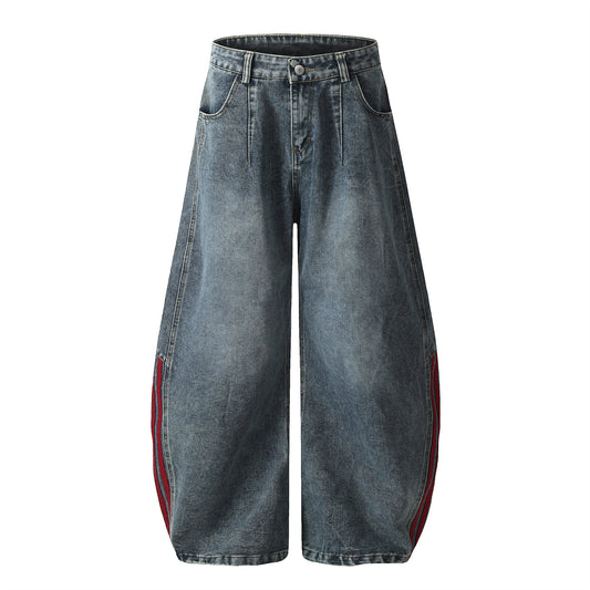 Wide-Leg Jeans Striped Color Block Splicing Loose Floor-Length Tapered Pants Unisex