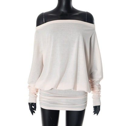 Off shoulder pullover women's loose casual slimming versatile short dress
