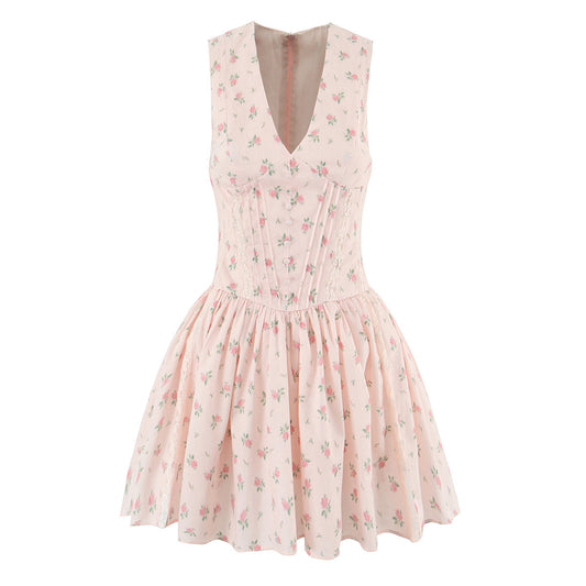 Floral Print V-Neck Mini Dress
