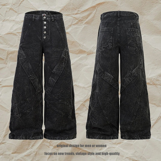 Casual Loose Heavy Workwear Wide Leg Floor-length Denim Long Pants