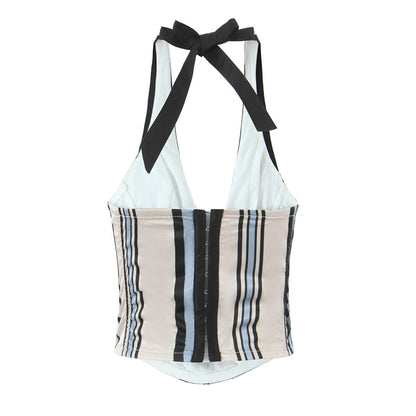 Bare back hanging neck small suspender+hip hugging short skirt