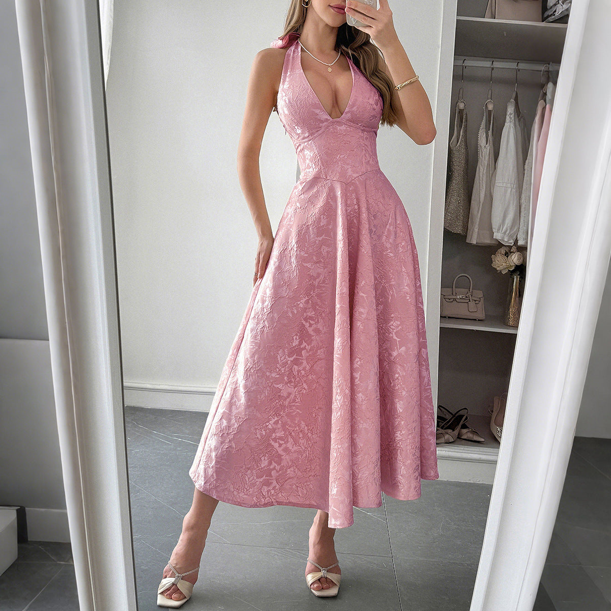 Elegant and Charming Off-the-Shoulder Waist-Cinching Long Dress for Women