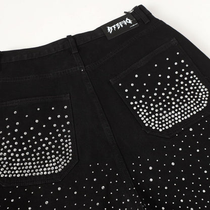 Street Style High-Quality Washed Beaded Loose Denim Long Pants