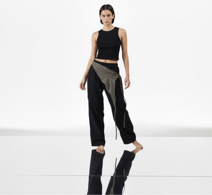 Pleated Patchwork Casual Pants Unisex Loose Wide Leg Straight Tube Sports Trousers