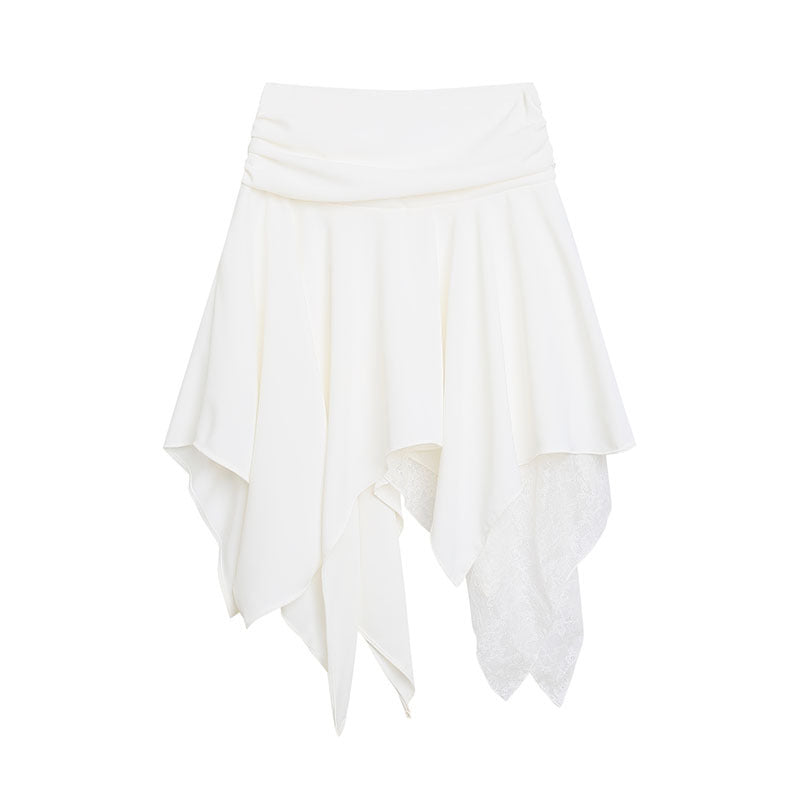 White A-line High Waist Irregular French Lace Slim Skirt