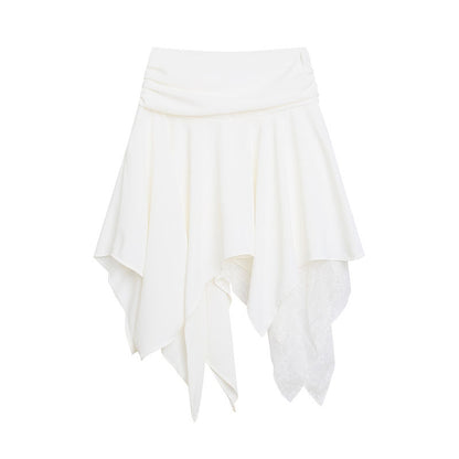 White A-line High Waist Irregular French Lace Slim Skirt