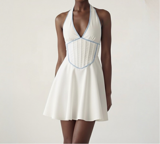 Tie-Neck Waist-Cinching Dress